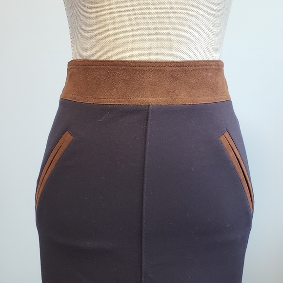 Club Monaco | Navy Qnd Brown Pencil Skirt - Picture 2 of 11